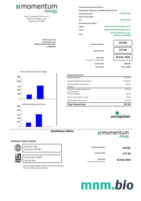 Australia Momentum Energy rachunek za usługi komunalne szablon w formacie Word i PDF